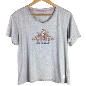 Life Is Good Flower Dog T Shirt Gray women's XL